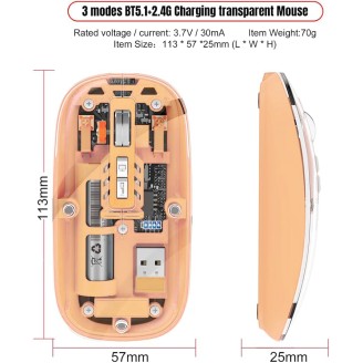 Mouse Nou M233, 1600dpi, Wireless, Roz Transparent, 5 Butoane