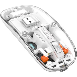 Mouse Nou M133, 2400dpi, Wireless + Bluetooth, Transparent, Alb Mouse Nou M133, 2400dpi, Wireless + Bluetooth, Transparent, Alb