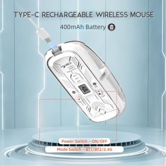 Mouse Nou M133, 2400dpi, Wireless + Bluetooth, Transparent, Alb Mouse Nou M133, 2400dpi, Wireless + Bluetooth, Transparent, Alb