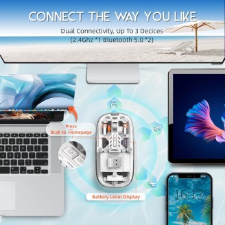 Mouse Nou M133, 2400dpi, Wireless + Bluetooth, Transparent, Alb Mouse Nou M133, 2400dpi, Wireless + Bluetooth, Transparent, Alb
