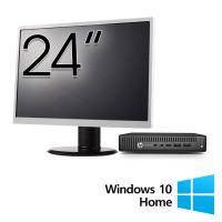 HP EliteDesk 800 G2 Mini PC Refurbished Computerpakket, Intel Core i5-6500 3,20-3,60GHz, 8GB DDR4, 256GB SSD + 24 Inch Monitor + Windows 10 Home