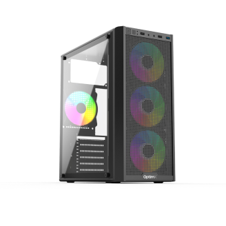 Caja Gaming OptimX Prime ATX con 4 Ventiladores RGB – Diseño Premium Caja Gaming OptimX Prime ATX con 4 Ventiladores RGB – Diseño Premium