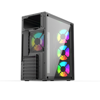 Caja Gaming OptimX Prime ATX con 4 Ventiladores RGB – Diseño Premium Caja Gaming OptimX Prime ATX con 4 Ventiladores RGB – Diseño Premium