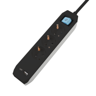 Prelungitor Spacer PP-3-30B-TC-USB cu 3 prize Schuko și USB Prelungitor Spacer PP-3-30B-TC-USB cu 3 prize Schuko și USB