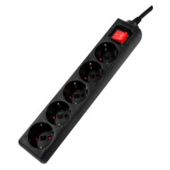 Alargador Spacer PP-5-30 v2, 5 tomas Schuko, 3m, 16A, negro Alargador Spacer PP-5-30 v2, 5 tomas Schuko, 3m, 16A, negro