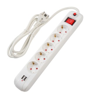 Πολύπριζο Spacer PP-5-45-USB, 5 πρίζες Schuko, 2 θύρες USB Quick Charge