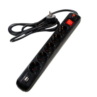 Alargador Spacer PP-5-18B-USB: 5 Tomas Schuko, 2 Puertos USB 2.1 Quick Charge