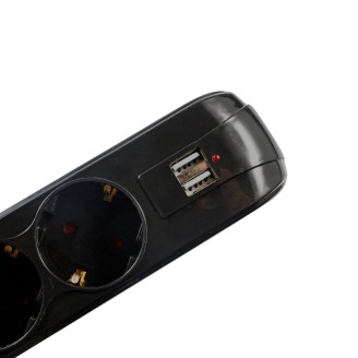 Alargador Spacer PP-5-18B-USB: 5 Tomas Schuko, 2 Puertos USB 2.1 Quick Charge