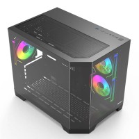 Carcasa PC OptimX NOVA, Tower Micro ATX, 3 Ventilatoare ARGB, Negru